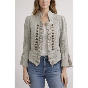 Insight NY Linen Ruffle Jacket Size 8 Boho Military Lagenlook Crop